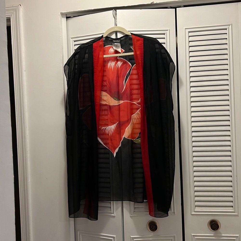 Sheer black and red floral cardigan